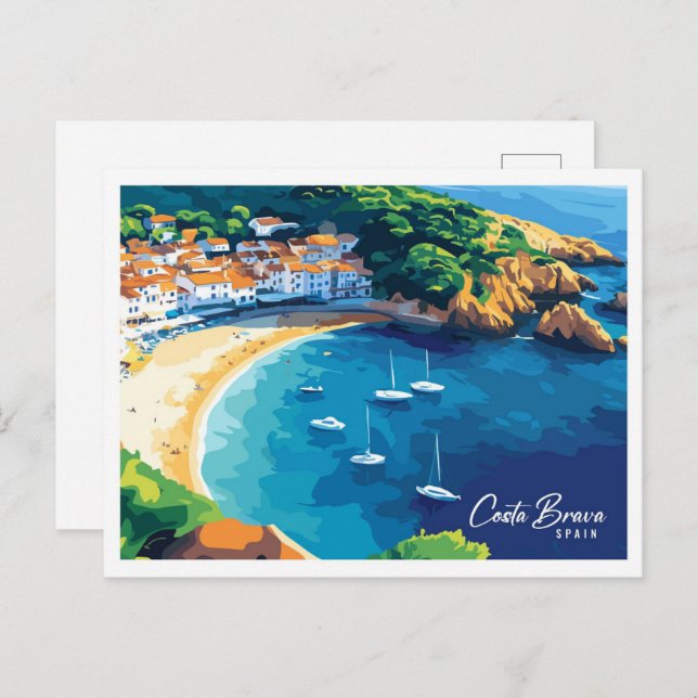 Cartão Postal Rosa de visualização aérea Espanha Costa Brava (Frente/Verso)
