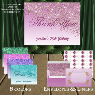 Cartão Postal Rosa Dourada Glitter, 70 Aniversário Obrigado