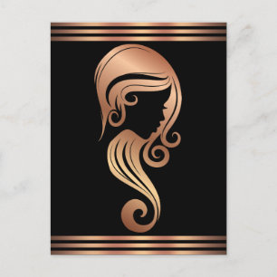 Cartão Postal Rosa Dourado Chic Menina Beleza Cabelo Maquiagem S