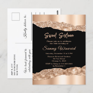 Cartão Postal Rosa Dourado e Lágrimas Glam Black Sweet Sixteen