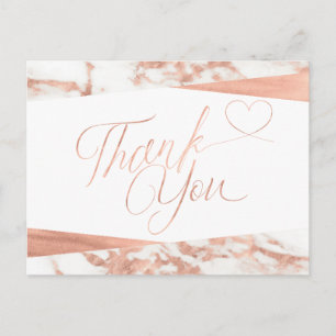 Cartão Postal Rosa Dourado Mármore Branco Script Agradecimento