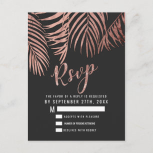 Cartão Postal Rosa Dourado Palm Tree Frontes Black Modern RSVP