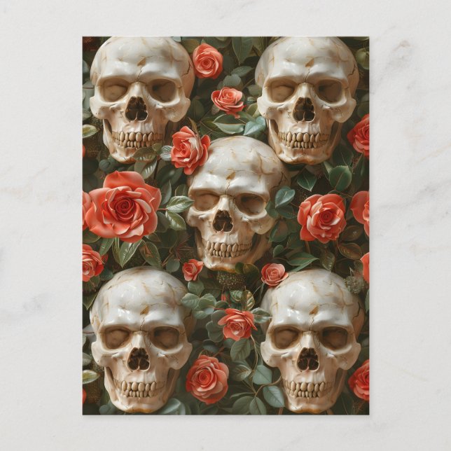 Cartão Postal Rosa e design de crânios (Frente)