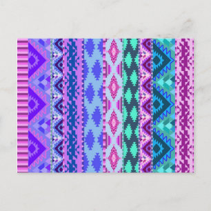 Cartão Postal Rosa e Roxo Girly Aztec