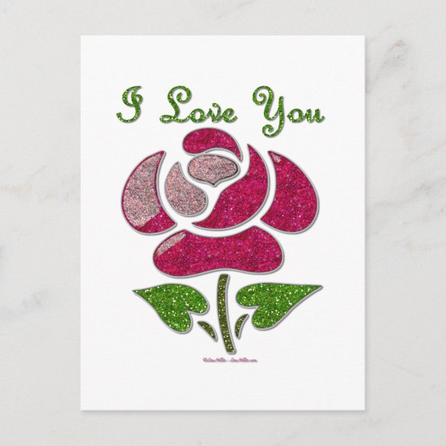 Cartão Postal Rosa Estêncil Rosa Eu Te Amo (Frente)