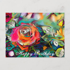 Cartão Postal Rosa feliz aniversário brilhante e colorido