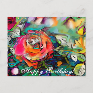 Cartão Postal Rosa feliz aniversário brilhante e colorido