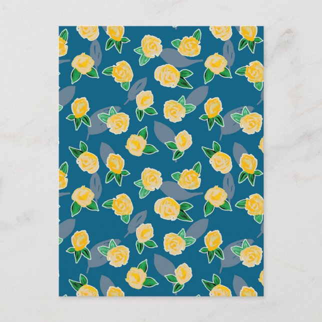 Cartão Postal Rosa Floral Amarelo azul (Frente)