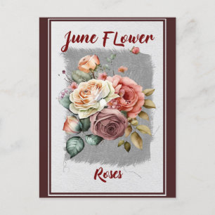 Cartão Postal Rosa floral de flor de junho vintage