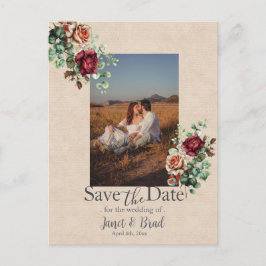 Cartão Postal Rosa Floral Eucalyptus Salvar a Foto da Data