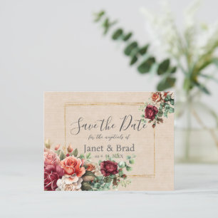 Cartão Postal Rosa Floral Eucalyptus Wedding Salvar Data