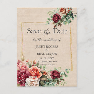 Cartão Postal Rosa Floral Eucalyptus Wedding Salvar Data
