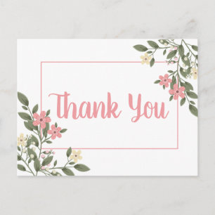 Cartão Postal Rosa Floral Obrigado Botânica Flor De Casamento