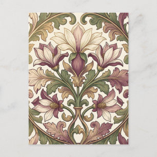 Cartão Postal Rosa Floral Ornata Creme Roxo Vitoriano 