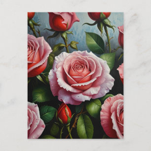 Cartão Postal Rosa flores Pintura a óleo