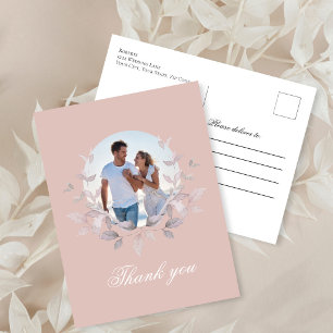 Cartão Postal Rosa Foto Casamento Agradecimento Script Grinalda