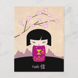 Cartão postal rosa kokeshi