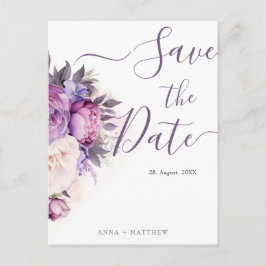 Cartão Postal Rosa Lavanda Roxo Desbotado salvar a data do casam