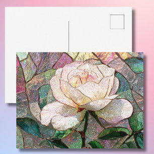 Cartão Postal Rosa Luminosa Bege Falso Vidro Manchado Pastel