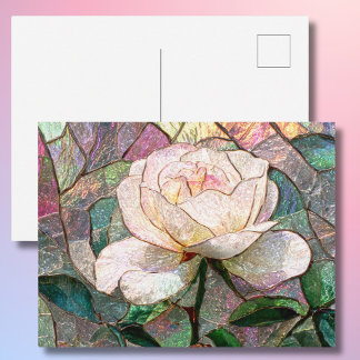 Cartão Postal Rosa Luminosa Bege Falso Vidro Manchado Pastel