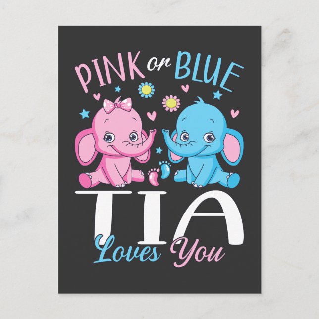 Cartão Postal Rosa ou Azul Tia Ama Você Elefante Bebê (Frente)