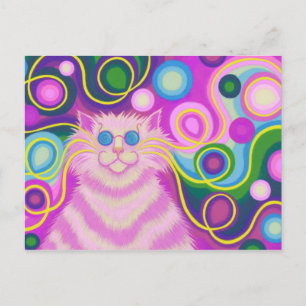 Cartão postal rosa Psico-gatinho-delicado