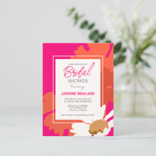 Cartão Postal Rosa Quente e Margarida Laranja Floral Abstrata Nu