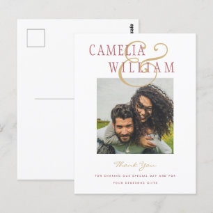 Cartão Postal Rosa Rosa de Casamento Moderno Dourado OBRIGADO FO