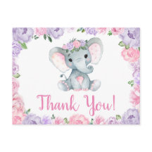 Cartão postal rosa roxo Elefante Agradecido Rosas