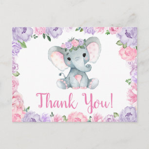 Cartão postal rosa roxo Elefante Obrigado Rosas Me
