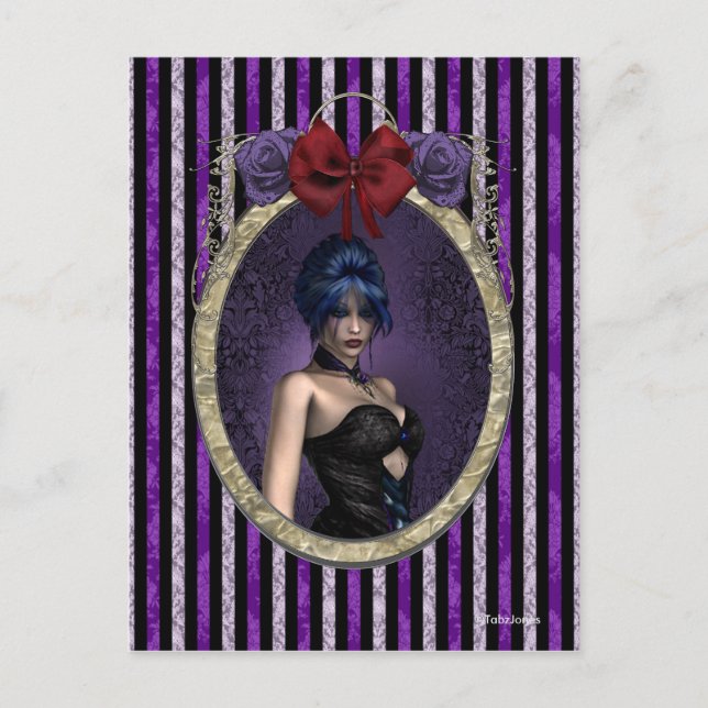 Cartão Postal Rosa Roxo Gótico Steampunk Pinup (Frente)