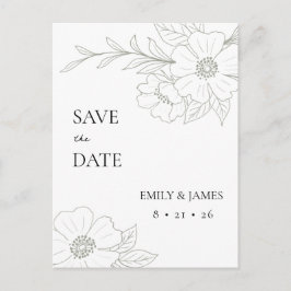 Cartão Postal Rosa Selvagem Em Sage Simples Salve A Data