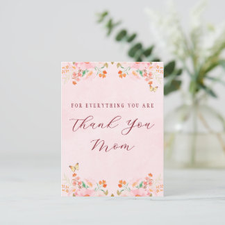 Cartão Postal Rosa Suave Elegante Floral Agradecimento Dia das M