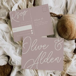 Cartão Postal Rosa Taupe   Script Watermark RSVP