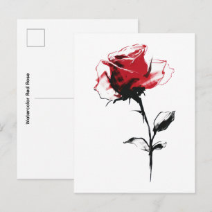 Cartão Postal Rosa Vermelha Aquarela