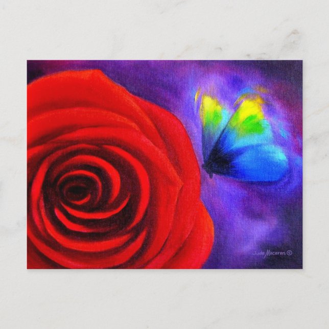 Cartão Postal Rosa vermelha com pintura por borboleta - Multi (Frente)