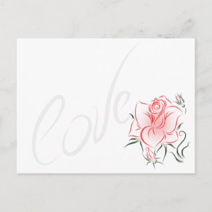 Cartão Postal Rosa vermelha e amor estilizados