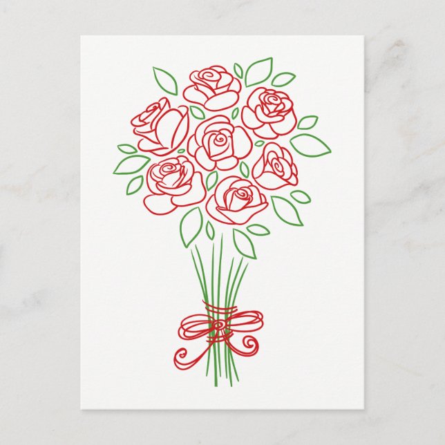 Cartão Postal Rosa vermelha Floral e Flores Verdes - Casamento d (Frente)