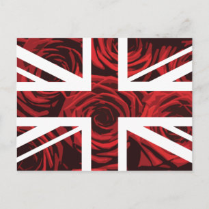 Cartão Postal Rosa vermelha Union Jack British(UK) Flag