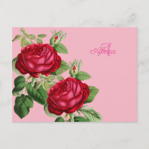 Cartão Postal Rosa vermelha Vintage com seu nome