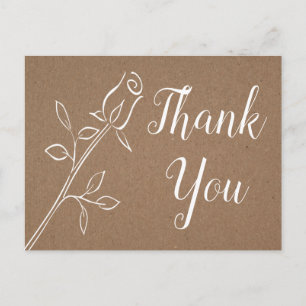 Cartão Postal Rosa Vintage Agradecimento Kraft Floral Rústica Ca