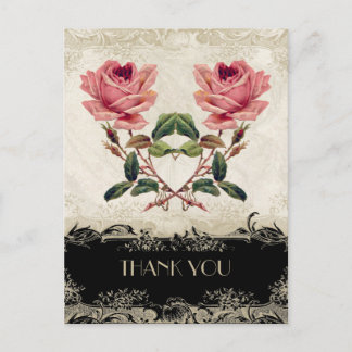 Cartão Postal Rosa Vintage Estilo Barroco Preto e Creme de Renda