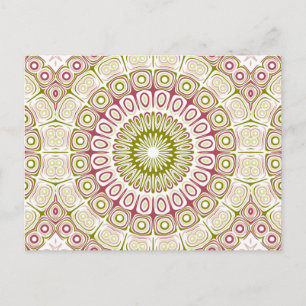 Cartão Postal Rosado Rosa e Medalhões de Mandala Verde Oliva