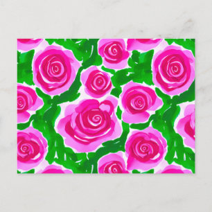 Cartão Postal Rosas Aguadas Rosa Fúcsia