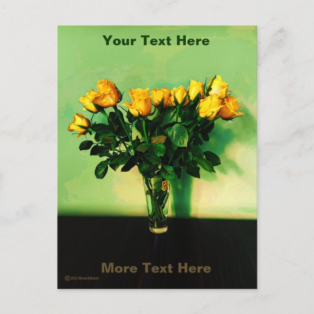 Cartão Postal Rosas Amarelas Contra Muro Verde (Frente)
