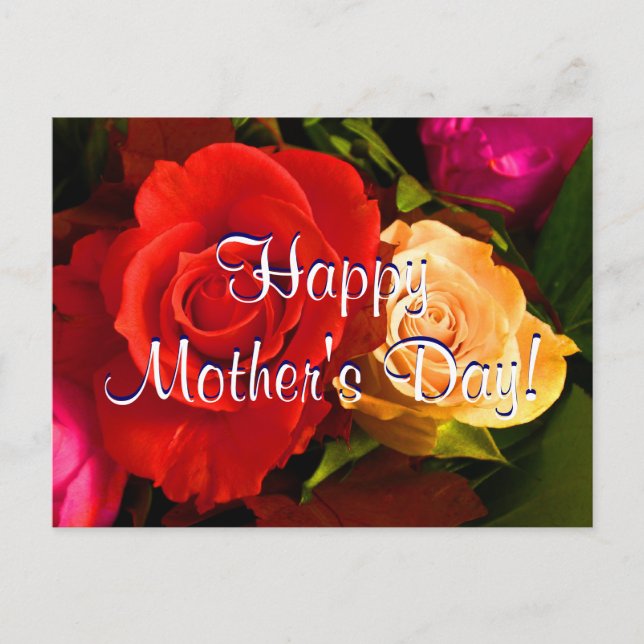 Cartão Postal Rosas Amarelas Vermelhas Felizes Dias de as mães (Frente)