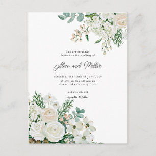 Cartão Postal Rosas Brancas de Inverno Dogwood e Casamento de Ab