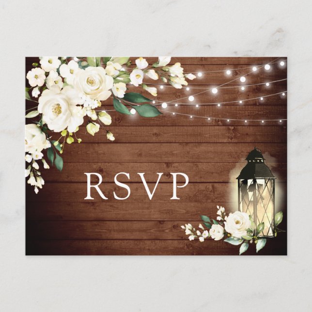 Cartão Postal Rosas Brancas de Madeira Resposta de Casamento Rús (Frente)