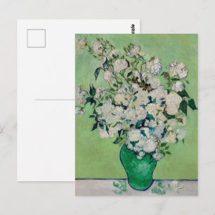 Cartão Postal Rosas Brancas de Van Gogh - Arte Floral Vaso Esmer