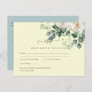Cartão Postal Rosas brancas Sage Eucalyptus Lemon Yellow RSVP